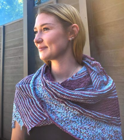 Garter Garden Shawl Wrapped Around Neck